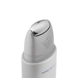 White water bottle with a silver cap on a light gray background