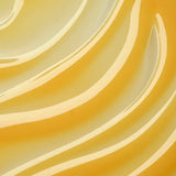 Abstract design of concentric circles in yellow and beige tones.