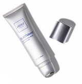 A silver squeeze tube of Obagi Medica Elastiderm Neck and Decolletage Concentrate, shown with its metallic cap placed beside it on a clean white background.