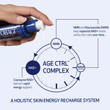 Obagi skincare product with diagram explaining AGE CTRL COMPLEX components on a light blue background
