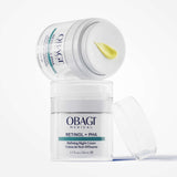 Obagi skincare product with open lid on a white background