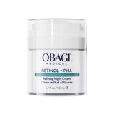 Obagi Medical Retinol + PHA refining night cream jar on a white background