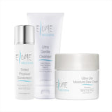 Elume Med Spa Everyday Essentials Bundle featuring a gentle cleanser, moisture cream, and tinted mineral sunscreen.