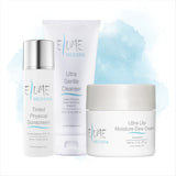 Elume Med Spa Everyday Essentials Bundle featuring a gentle cleanser, moisture cream, and tinted mineral sunscreen.