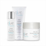 Elume Med Spa Everyday Essentials Bundle featuring a gentle cleanser, moisture cream, and tinted mineral sunscreen.