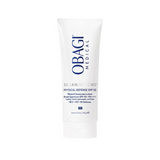 Elume Med Spa SUZANOBAGIMD Tinted Physical Defense SPF 50 mineral sunscreen lotion in a white squeeze tube.