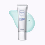 A white squeeze tube of OBAGI MEDICAL ELASTiderm Neck and Decolleté Concentrate, shown against a white background with a translucent light blue gel smear behind it.